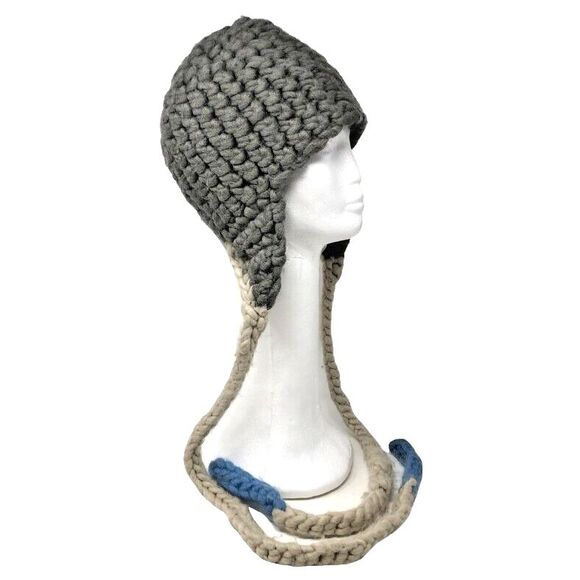 Nirvanna Designs Wool Knit Trapper Hat Handmade Chunky Ear Flaps Fleece Lined - Picture 4 of 9